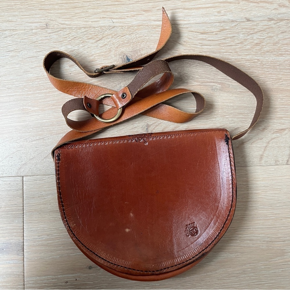 Vintage Gun Deri Brown Leather Crossbody Shoulder Bag - Picture 4 of 6